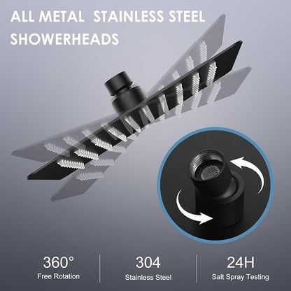 8 Inch Rain Shower Head Matte Black - All Metal Stainless Steel 304, Ultra Thin Design, Square Rainfall Showerheads Modern Bathroom - Full Body Coverage Bath Shower