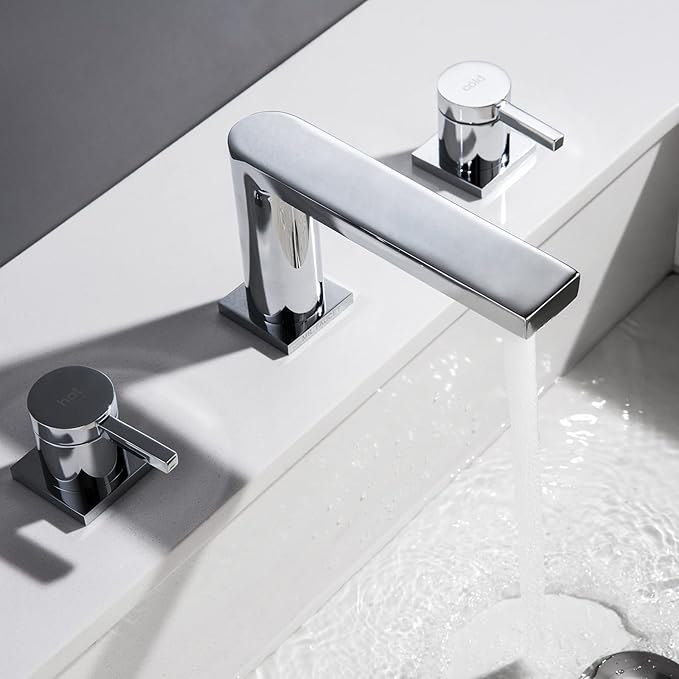 Luxury Brass Widespread Bathroom Sink Faucets for 3 Hole 2-Handle 8 Inch Deck Vanity Faucet & Stainless Steel Pop-up Drain Assembly, Chrome