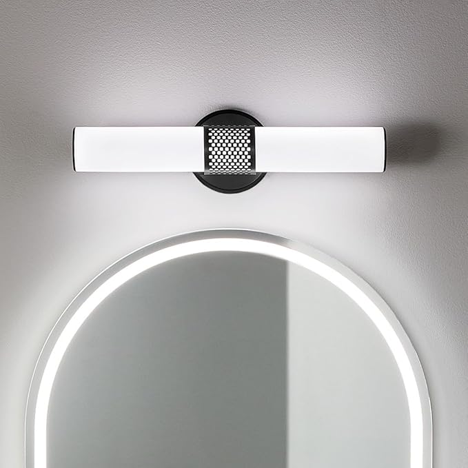 Kichler Sashi 18" LED Small Bath Bar with White Glass in Black, Modern, for Vanity, Fireplace, Buffet, Hallway, Vanity Mirror, (18" W x 5" H), 55191BKLED