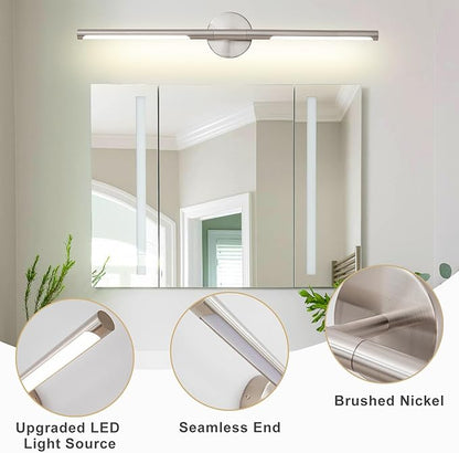 Brushed Nickel Bathroom Light Fixtures Over Mirror 30 Inch, 20W 360° Rotatable Dimmable 4000K LED Vanity Light Bar, Modern Bathroom Vanity Lights Above Mirror