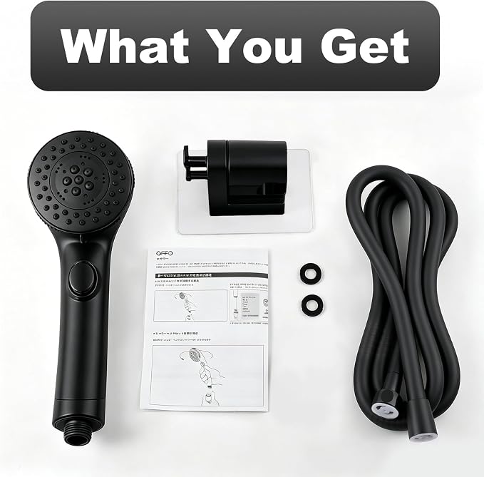 OFFO Handheld Shower Head with Shower Head Holder, 5 Mode Handheld Shower Head with On Off Switch for Water Saving, High Flow Powerful Boosting Showerheads with 60" PVC Hose, Matte Black