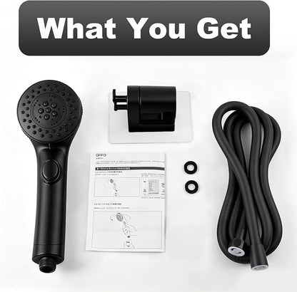 OFFO Handheld Shower Head with Shower Head Holder, 5 Mode Handheld Shower Head with On Off Switch for Water Saving, High Flow Powerful Boosting Showerheads with 60" PVC Hose, Matte Black