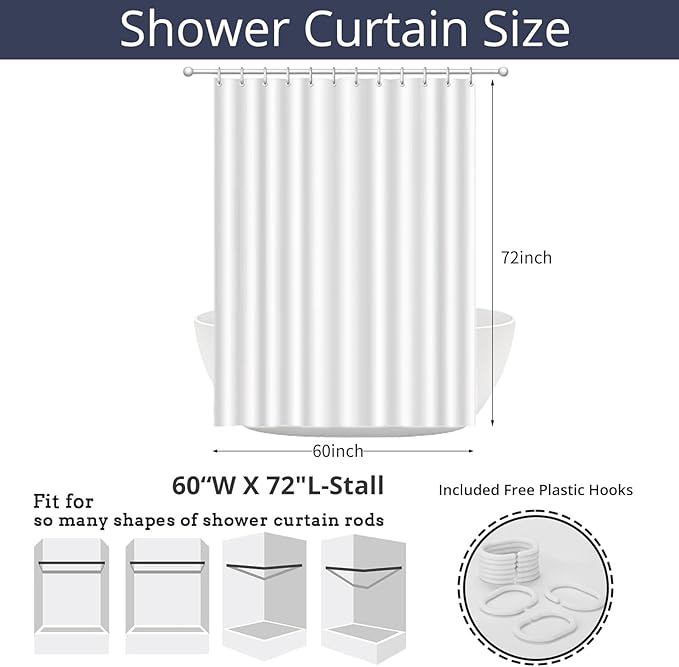 Nautical Coastal Shower Curtain, Blue Ocean Beach Seashell Starfish Themed Bathroom Curtain Waterproof Fabric Machine Washable with Hooks, 60" Wx72 L