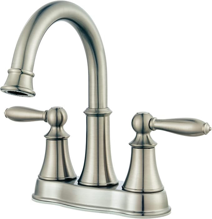 Pfister Courant Bathroom Sink Faucet, 4-Inch Centerset, 2-Handle, 3-Hole, Brushed Nickel Finish, LF048COKK