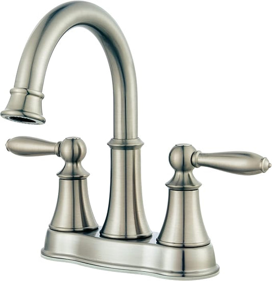 Pfister Courant Bathroom Sink Faucet, 4-Inch Centerset, 2-Handle, 3-Hole, Brushed Nickel Finish, LF048COKK