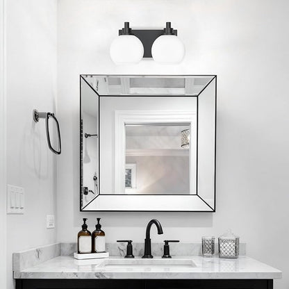 IZORRO Bathroom Light Fixtures, 2-Light Matte Black Vanity Light, Modern Wall Sconces with Globe Milk White Glass Shade, Vanity Lighting Fixtures Over Mirror,E26 Bulb Socket