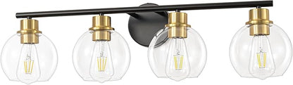 Bathroom Light Fixtures Over Mirror 4-Lights Bathroom Vanity Light with Clear Glass Shade 29.5 inch Modern Wall Sconce Black and Gold Vanity Lighting for Bath