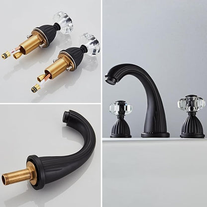 Black Bathroom Faucet Morden Three Holes Widespread 2 Crystal Handle Bathroom Sink Faucets Vintage Lavatory Vanity Faucet