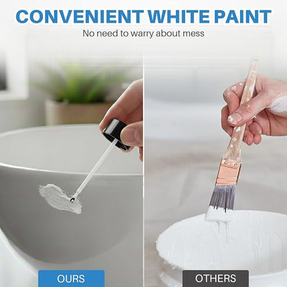 Tub and Tile Paint, 3.5 oz Tub Paint for Bathtub, 1-Part Bathtub Touch Up Paint White for Sink Bathroom Kitchen Countertop, Water Based & Low Odor, Semi-Gloss white,5-5.5 sq ft (No Need Part B)
