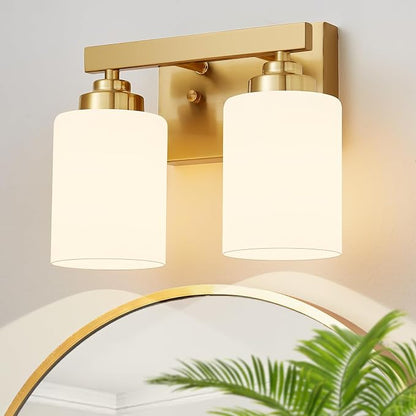 Bathroom Light Fixtures, Vanity Light Over Mirror Gold 2-Light Fixture | Modern bathroom vanity light fixture with metal frame, ideal for mirrors, bedrooms and hallways. Fits E26 bulbs.