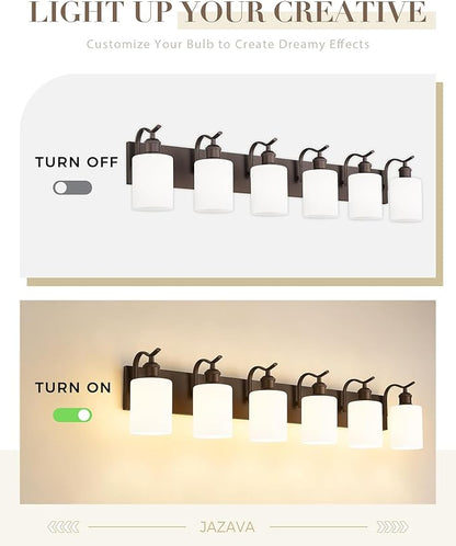 Modern 6-Light Vanity Fixture with Frosted Glass, Wall Mount Over Mirror, Oil Rubbed Bronze,VL01ORBW-6