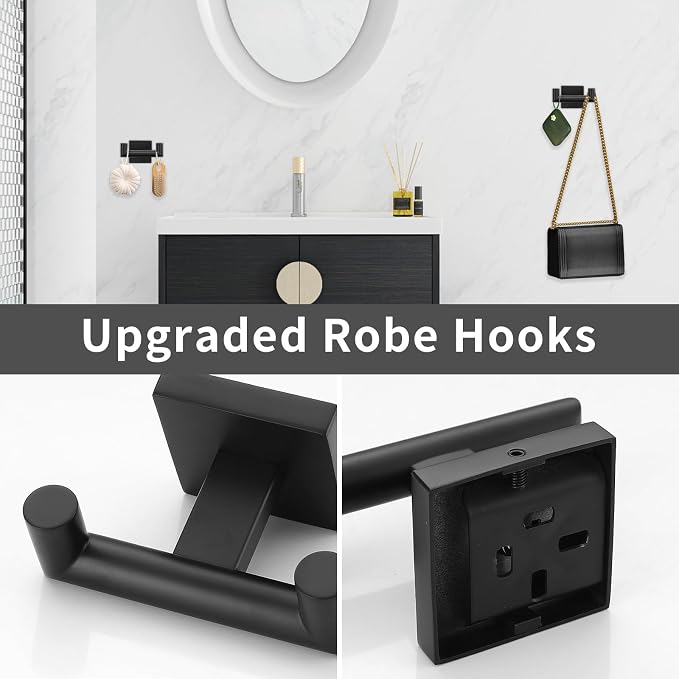 Matte Black Towel Bar Set, 5 Pieces Double Dase Toilet Paper Holder Bathroom Hardware Set, 23.6 Inch Stainless Steel Towel Racks for Bathroom Wall Mounted