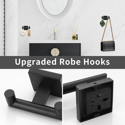 Matte Black Towel Bar Set, 5 Pieces Double Dase Toilet Paper Holder Bathroom Hardware Set, 23.6 Inch Stainless Steel Towel Racks for Bathroom Wall Mounted