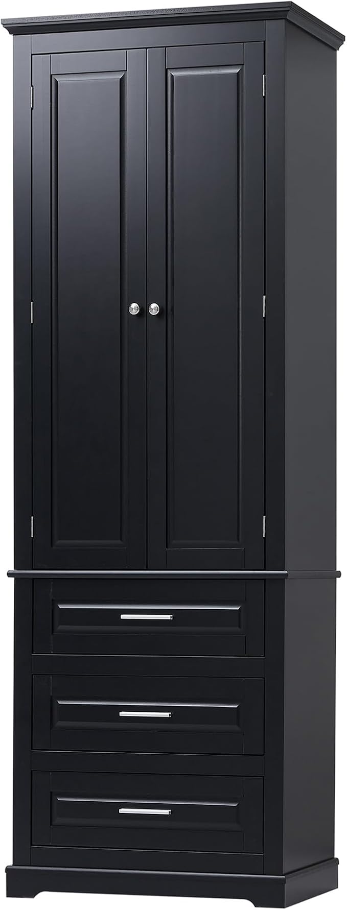 Merax 70" Pantry Cabinet with Two Doors & Three Drawer, Adjustable Shelves Storage Cupboard for Kitchen/Dining Room/Bathroom, Black
