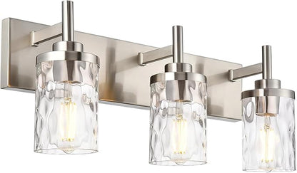3 Light Bathroom Vanity Lighting Fixtures,Brushed Nickel VanityLighting with Clear Hammered Shade Wall Sconce Lighting Modern Farmhouse Bath Lighting