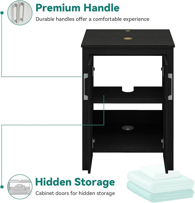 YOURLITE 24" Bathroom Vanity with Sink, Black Bathroom Vanity Cabinet, Faucet & Pop Up Drain Set,Traditional Vanity with with White & Black Ceramic Sink