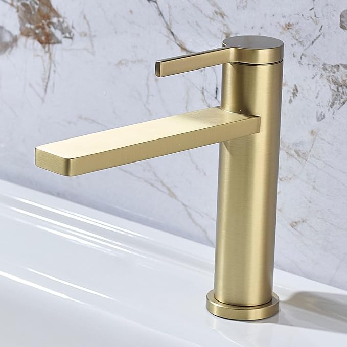 Single Hole Faucet for Bathroom Sink Brass Bathroom Faucet Single Handle Hot and Cold Brushed Gold