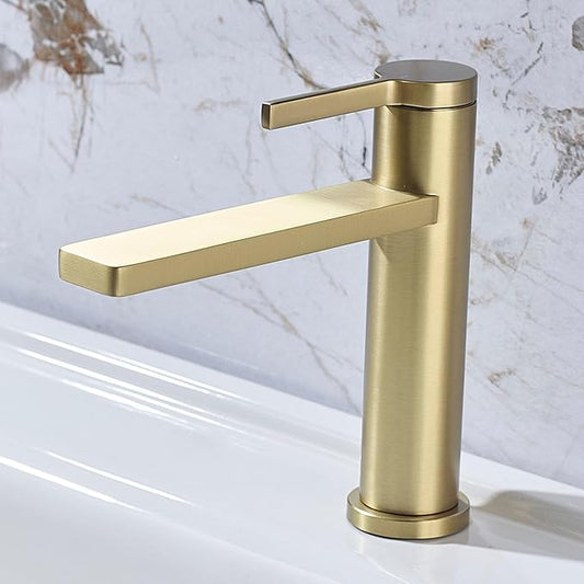 Single Hole Faucet for Bathroom Sink Brass Bathroom Faucet Single Handle Hot and Cold Brushed Gold