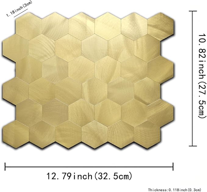 10pcs Peel & Stick Mosaic Wall Stickers - Waterproof/Anti-Skid/High Temp Resistant Decals, Multi-Purpose Removable Decoration for Kitchen Backsplash, Bathroom&Office (10, Golden)