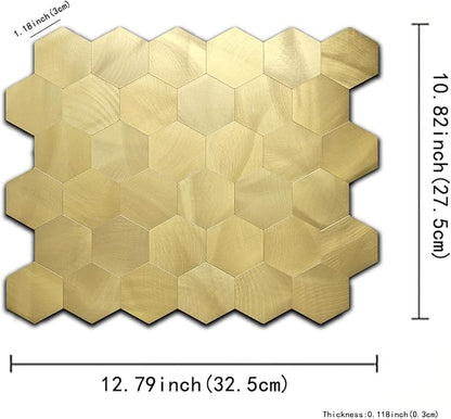 10pcs Peel & Stick Mosaic Wall Stickers - Waterproof/Anti-Skid/High Temp Resistant Decals, Multi-Purpose Removable Decoration for Kitchen Backsplash, Bathroom&Office (10, Golden)