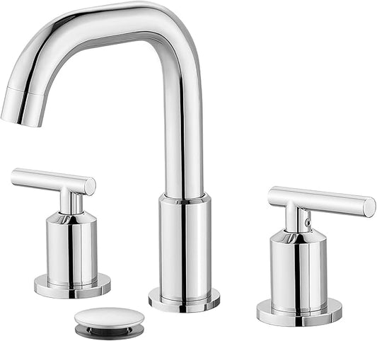 gotonovo 8 Inch Widespread Bathroom Sink Faucet 3 Hole 2 Handles Lavatory Basin with Pop Up Drain with Hot and Cold Mixer Valves Vintage Polished Chrome