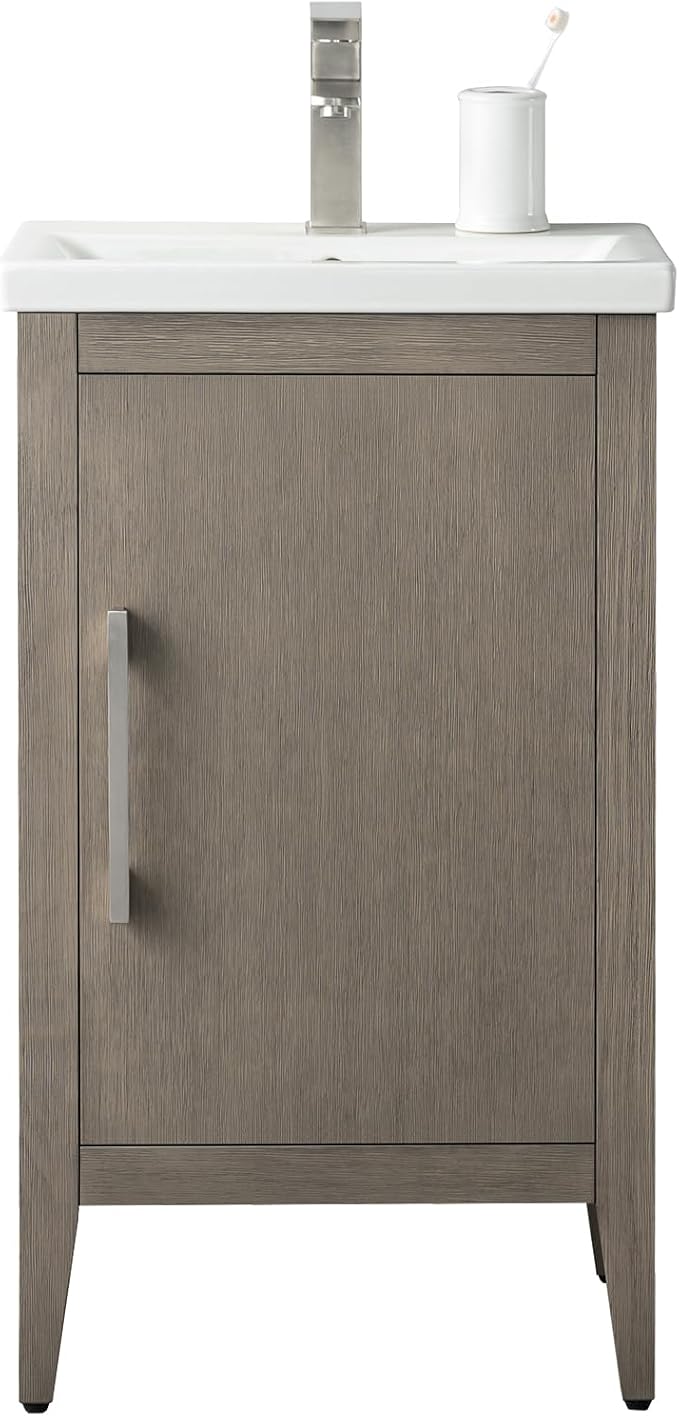 Vanity Art 20 inch Bathroom Vanity with Single Sink & Ceramic Top, Vanity Cabinet with Soft-Closing Doors, Solid Wood Frame, Driftwood Gray, VA9020-DG-BN1