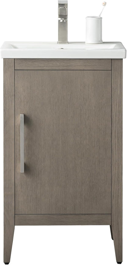Vanity Art 20 inch Bathroom Vanity with Single Sink & Ceramic Top, Vanity Cabinet with Soft-Closing Doors, Solid Wood Frame, Driftwood Gray, VA9020-DG-BN1