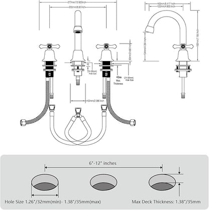 RKF Bathroom Faucets for Sink 3 Hole Brushed Nickel 8 inch Widespread Bathroom Sink Faucet with Drain 2 Handles Cross Knobs Faucet Bathroom Vanity Basin Mixer Tap CWF039-BN