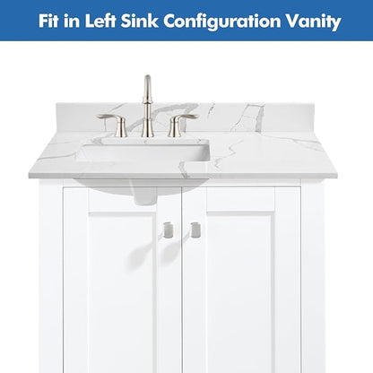 36 in.W x 22 in.D Quartz Calacatta River Vanity Top,with Undermount Left Offset Sink Vanity Top,with Two Sidesplash & One Backsplash,8 Inch Faucet Hole Spread Bathroom Vanity Sink Countertop