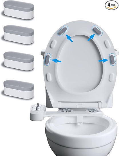 Hibbent 4 pieces Toilet Seat Bumpers for Bidet, Strong Adhesive Toilet Seat Bumpers for Use with Bidet Attachment, Universal Buffer Toilet Lid Bumpers, Grey