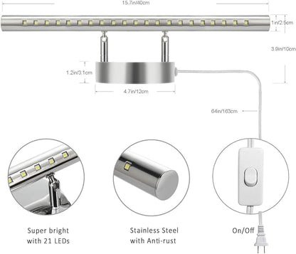 Bathroom Vanity Lights for Bathroom Light Fixutres 15.7 Inches Bathroom Lights Over Mirror 5W Led Lighting Plug in Vanity Lighting Fixtures Stainless Steel with 180°Rotation,6000K Cool White