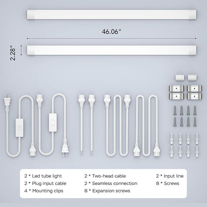 4FT Plug in Shop Light 2PCS, 5000K Linkable 36W Workbench Light, LED Tube Lights with Plug, 4500 LM Ceiling Closet Lighting for Laundry Garage Basement Kitchen | LED Tube Lights with Plug, 4500 LM Ceiling Closet Lighting for Laundry Garage Basement Kit...