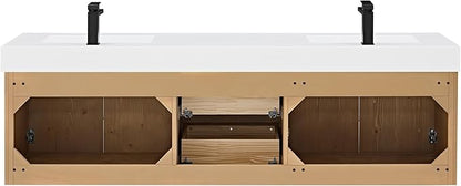 72 Inch Floating Sink Bathroom Vanity Wall Mount Double Vanities Overflow Mordern Large Storge Cabinet with Ceramic Countertop Double Soft Closing Drawers Pre-Assembled
