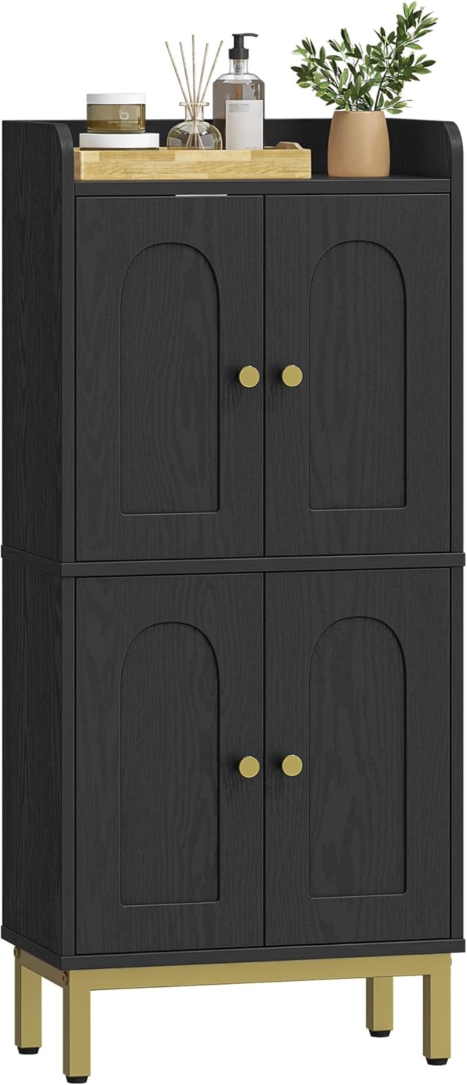 Bathroom Cabinet, Small Storage Cabinet with 4 Doors, Bathroom Organizers and Storage Cabinets with Adjustable Feet. Cabinets Freestanding for Living Room, Kitchen, 7.1"D x 14.6"W x 32.7"H
