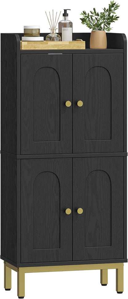 Bathroom Cabinet, Small Storage Cabinet with 4 Doors, Bathroom Organizers and Storage Cabinets with Adjustable Feet. Cabinets Freestanding for Living Room, Kitchen, 7.1"D x 14.6"W x 32.7"H