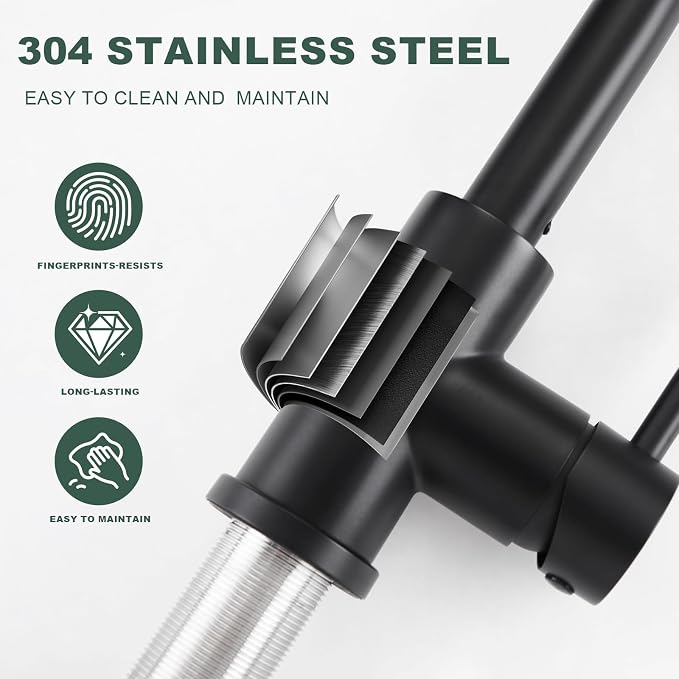 Black Bathroom Sink Faucet with Pull Down Sprayer | 2 Mode Sprayer, with Deck Plate for 1 or 3 Hole, 360° Swivel, with Pop Up Drain for Vanity Bar RV Basin Laundry Kitchen