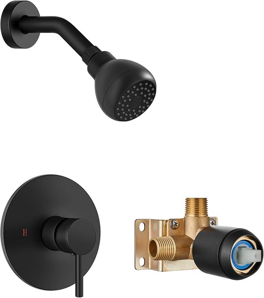 Shower Faucet with Valve, Shower Valve Kit and Head, Single Handle Shower Faucet Set with Rough-In Valve, Shower Trim Kit, Matte Black