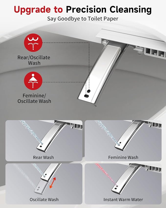 Rainsworth Smart Bidet Seat with Remote Control for Elongated Toilets | Dual User Memory, External Filter, Instant Heated Seat, Auto-Dry, Adjustable Setting, Stainless Nozzles, Intuitive Control