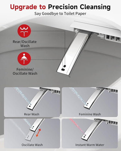 Rainsworth Smart Bidet Seat with Remote Control for Elongated Toilets | Dual User Memory, External Filter, Instant Heated Seat, Auto-Dry, Adjustable Setting, Stainless Nozzles, Intuitive Control