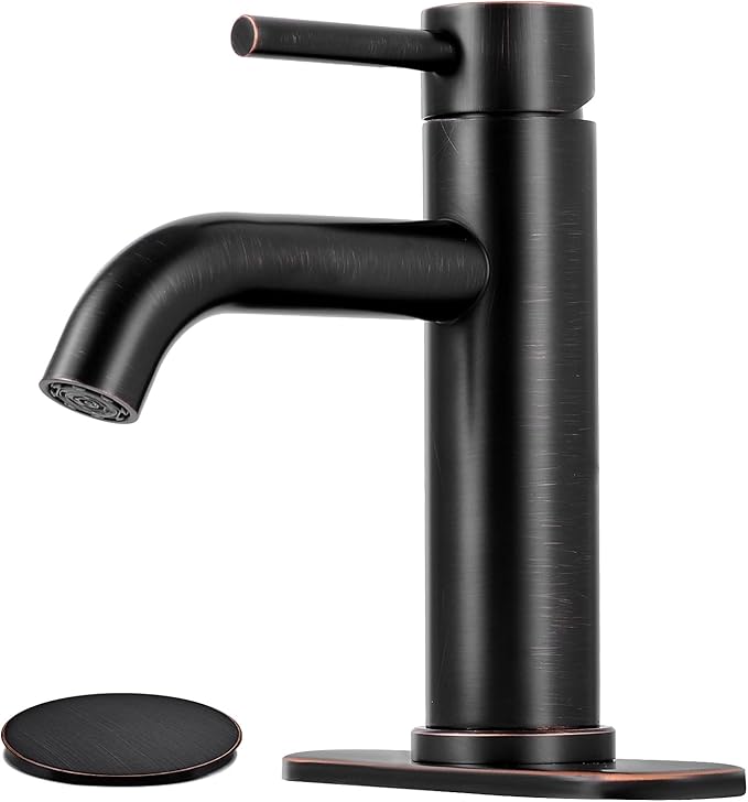 Bronze Bathroom Faucet Single Handle Bathroom Sink Faucet | with Pop-up Drain & Deck,Supply Hoses,Stainless Steel Bathroom Sink Faucet 1/3 Hole,Water-saving aerator,Fits home,RV