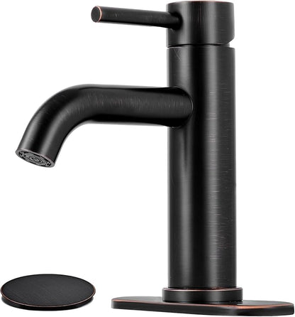 Bronze Bathroom Faucet Single Handle Bathroom Sink Faucet | with Pop-up Drain & Deck,Supply Hoses,Stainless Steel Bathroom Sink Faucet 1/3 Hole,Water-saving aerator,Fits home,RV