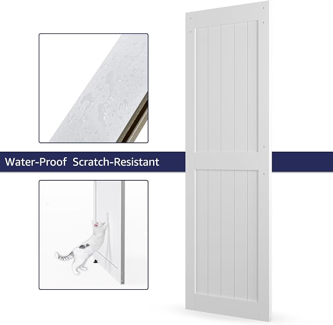 28in x 84in White MDF Sliding Barn Door, Pre-Drilled Holes Easy Assembly | 5ft Barn Door Hardware Kit & Handle Include, Solid Barn Door Slab Covered with Water-Proof PVC Surface, H-Frame