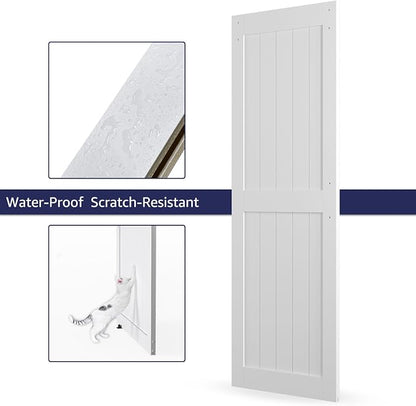28in x 84in White MDF Sliding Barn Door, Pre-Drilled Holes Easy Assembly | 5ft Barn Door Hardware Kit & Handle Include, Solid Barn Door Slab Covered with Water-Proof PVC Surface, H-Frame