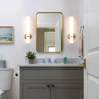 Gold Bathroom Wall Sconces Set of 2: 18 Inch Modern Sconces Wall Lighting 18W LED Dimmable Wall Light with Acrylic Lampshade, Brushed Gold Sconces for Bedroom Living Room Hallway (Hardwired)