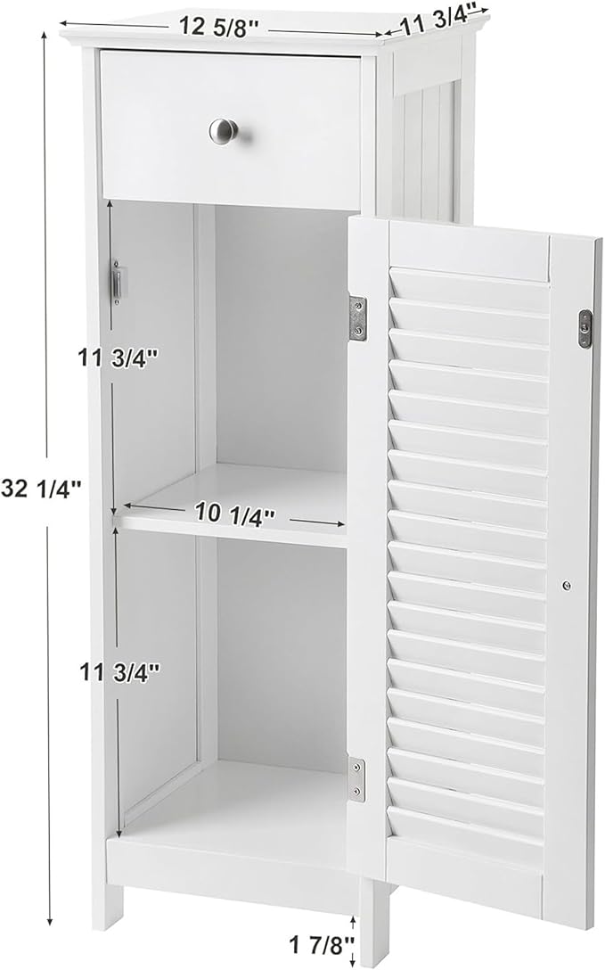 VASAGLE Bathroom Floor Cabinet Storage Organizer Set with Drawer and Single Shutter Door Wooden White UBBC43WT
