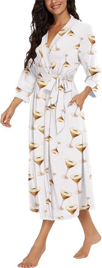 VINTATRE Women Kimono Robes Long Knit Bathrobe Lightweight Soft Knit Sleepwear V-neck Casual Ladies Loungewear