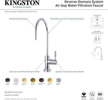 Kingston Brass KSAG8193DL Concord Reverse Osmosis System Filtration Water Air Gap Faucet, Antique Brass
