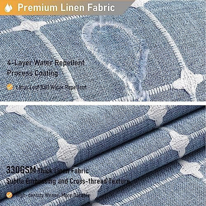 BTTN 60x72 Boho Farmhouse Linen Heavy Duty Fabric Shower Curtain Set, Blue