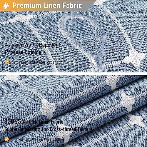 BTTN 54x78 Boho Farmhouse Linen Heavy Duty Fabric Shower Curtain Set, Blue