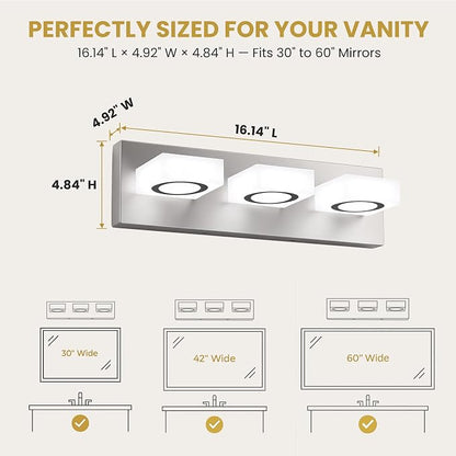 Bathroom Vanity Light, 3-Light 16 Inch Brushed Nickel 5CCT 2700-6500K LED Bathroom Light Fixtures Over Mirror, Vanity Lighting Modern Bath Wall Sconce for Mirror Bedroom Living Room